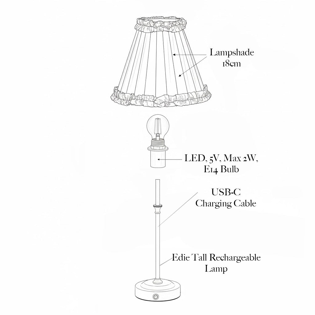 Edie Rechargeable Lamp with Olive Lotus Ruffle Shade (18cm)