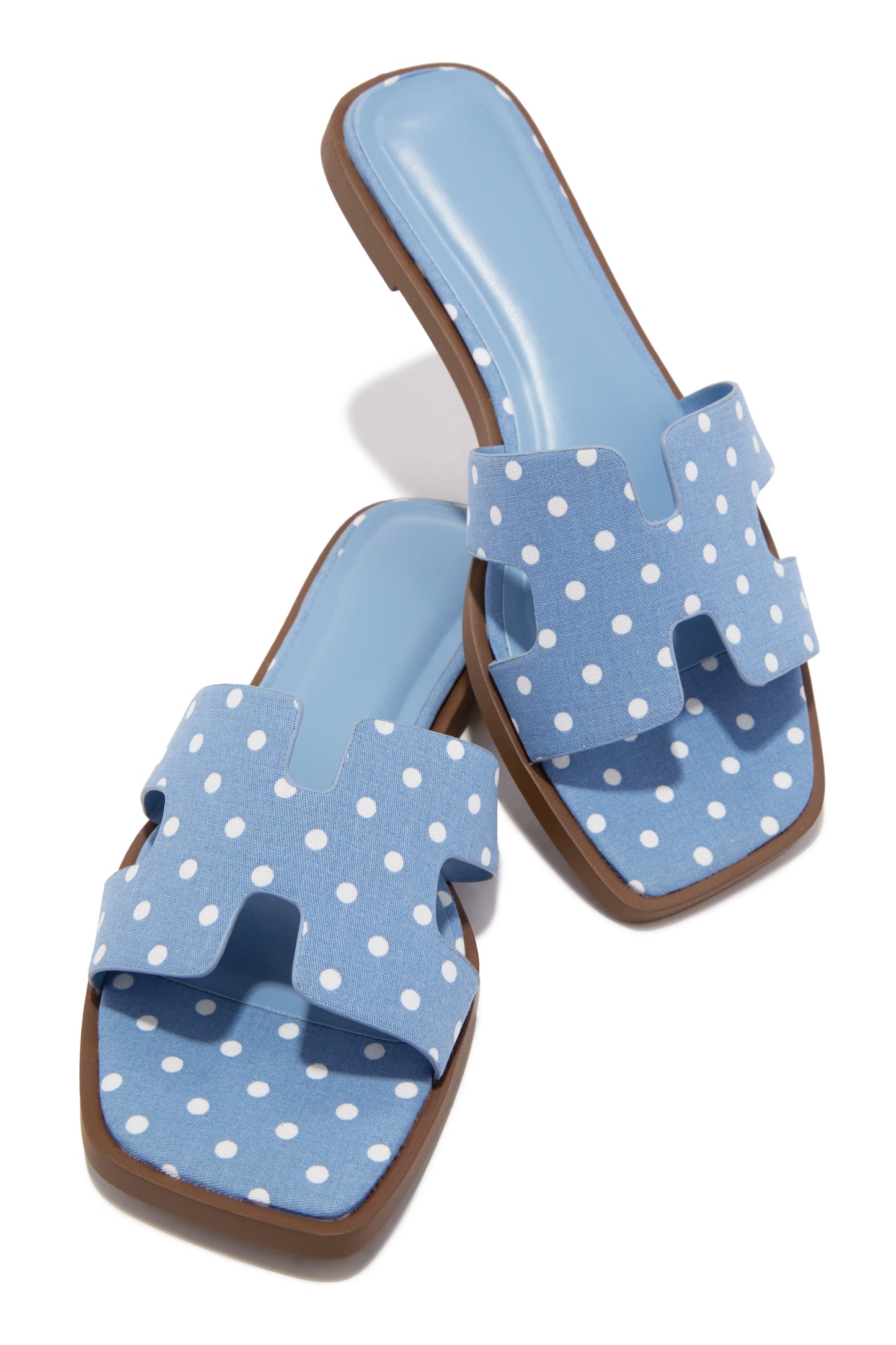 Lori Polka Dot Slip On Flat Sandals - Blue