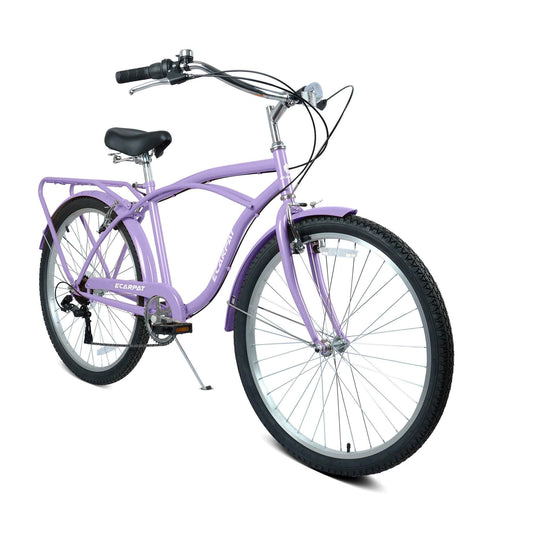 26" Beach Cruiser Bike | 7-Speed, Step-Through Frame, Fenders, Rack & V-Brakes