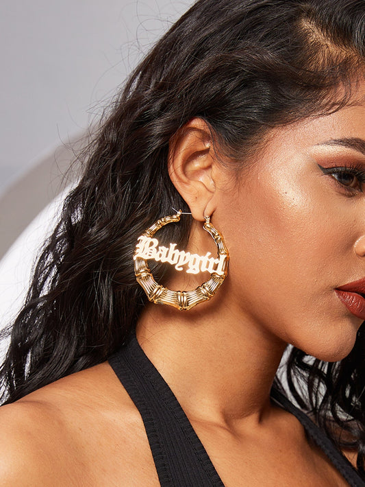 1pair Letter Decor Round Drop Earrings