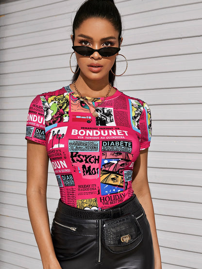 Allover Print Fitted Tee
