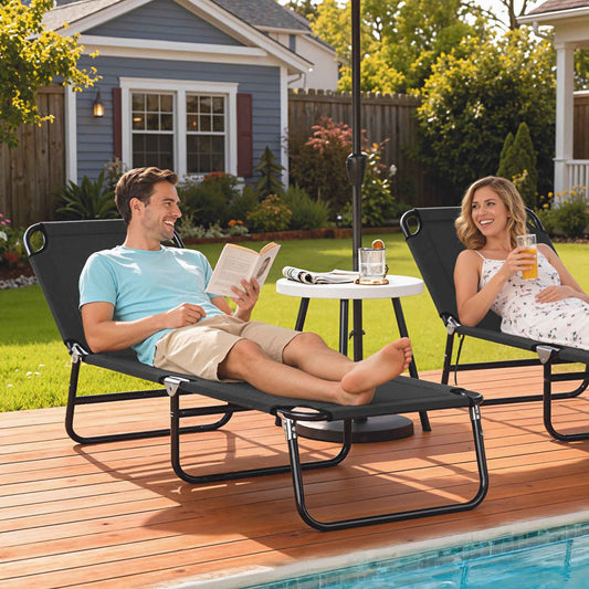 Folding Sun Lounger | 5-Position Reclining Beach & Pool Chair with Steel Frame