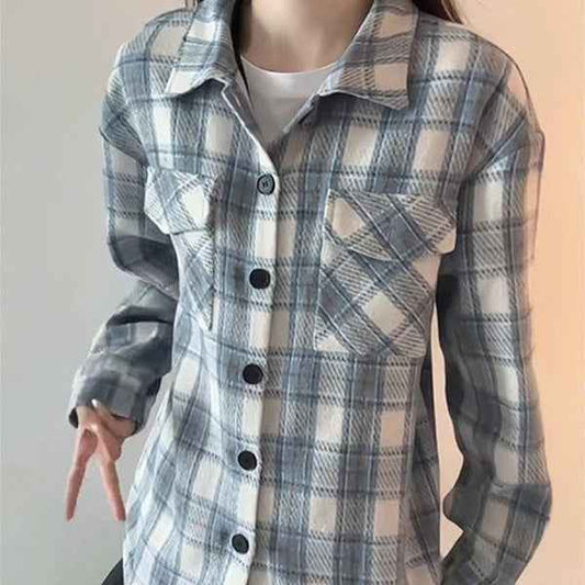 Women's Relaxed-Fit Plaid Cardigan Shirt – Casual Flannel-Style Top