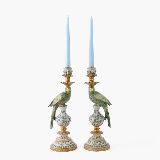 Olive Parrot Candle Holders (Pair)