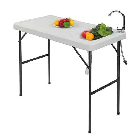 Folding Fish Fillet Table with Built-In Sink & Faucet | Portable Outdoor Cleaning Station
