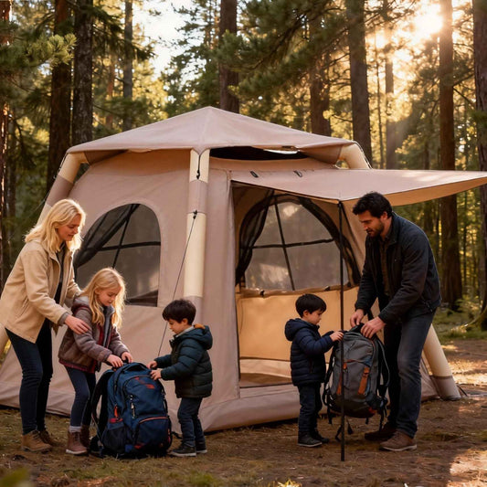 2–4 Person Quick-Inflate Camping Tent – Waterproof Oxford with Mesh Windows & Carry Bag | Khaki