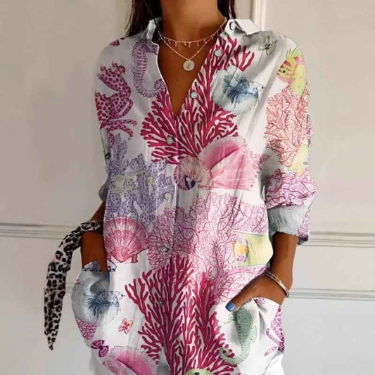 Women's Floral Print Long-Sleeve Button-Up Cardigan Shirt – Casual Layering Top