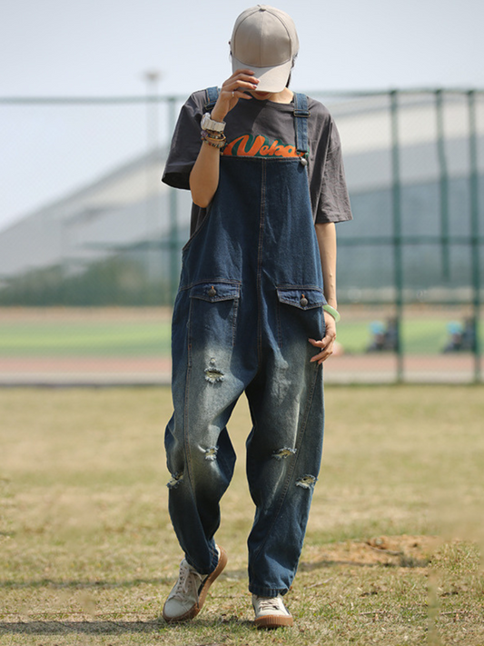 Chic & Relaxed Women's High Waist Denim Dungarees | Eva Trends