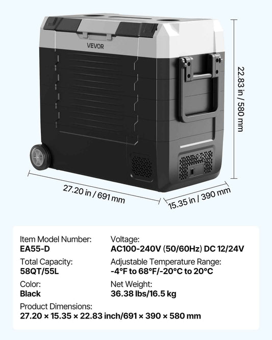 12V Portable Car Fridge Freezer 58QT | Dual Zone, Wheels & App Control