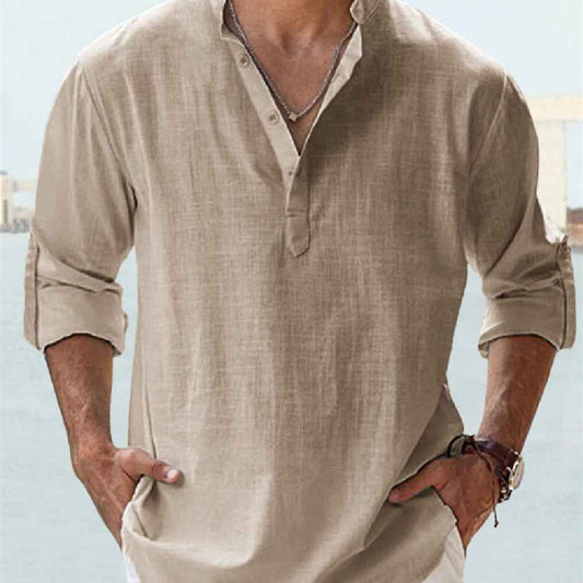 Men's Loose Fit Long Sleeve Sports Shirt – Stand Collar, 12 Colors, S–3XL
