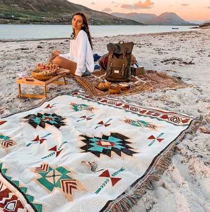 Bohemian Outdoor Picnic & Camping Blanket – 51" x 70" Vintage Style Mat