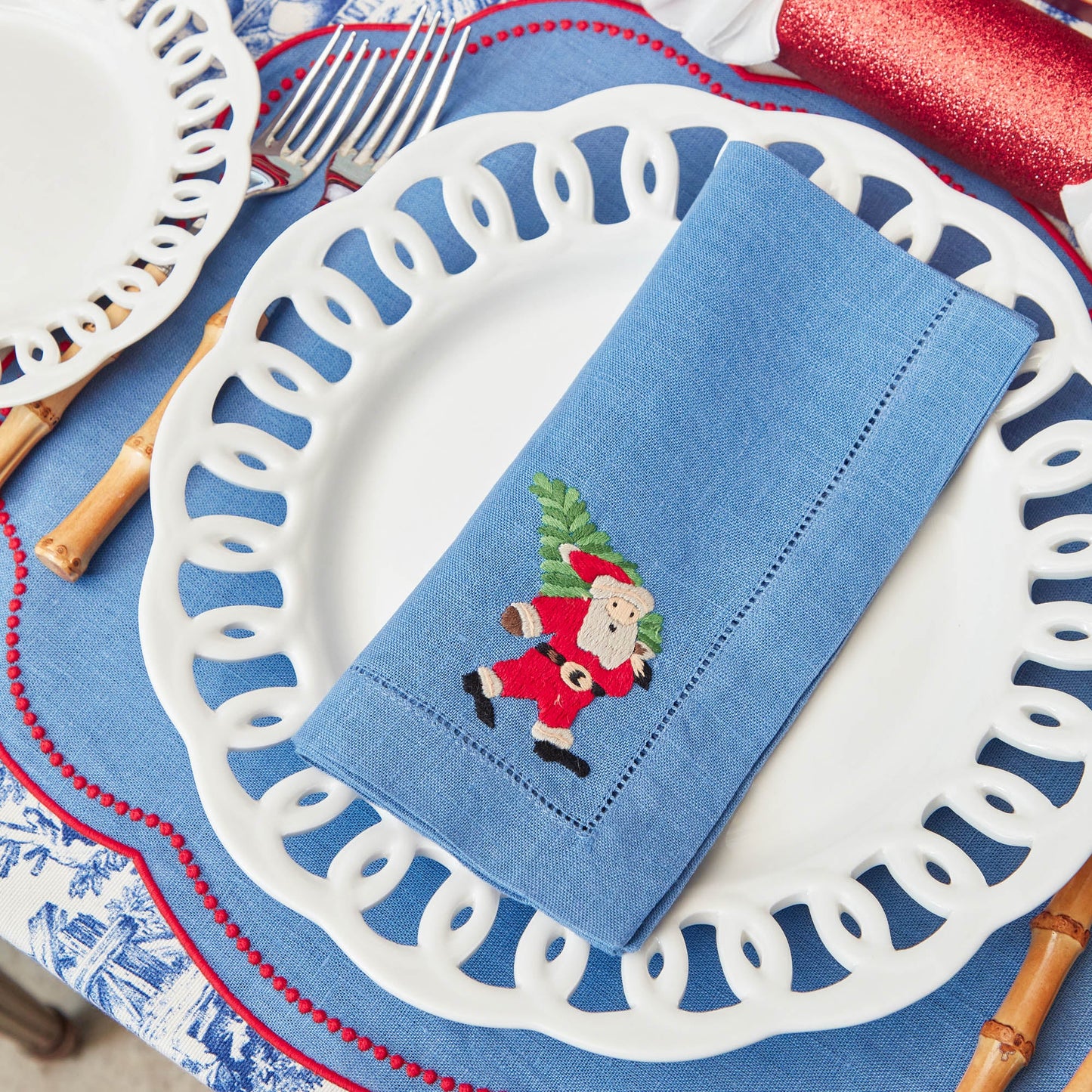 Blue & Red Eloise Placemats & Father Christmas Napkins (Set of 4)