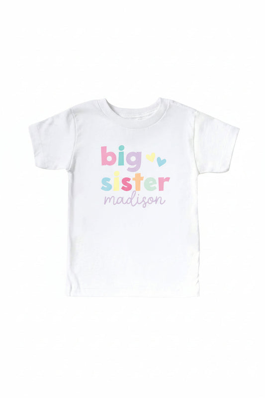 Personalized Big Sibling Kids Graphic Tee | White