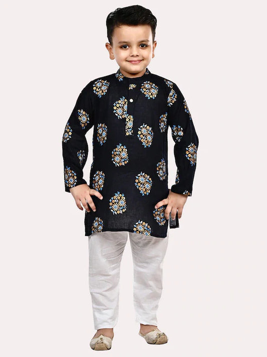 Boys Black Cotton Kurta set