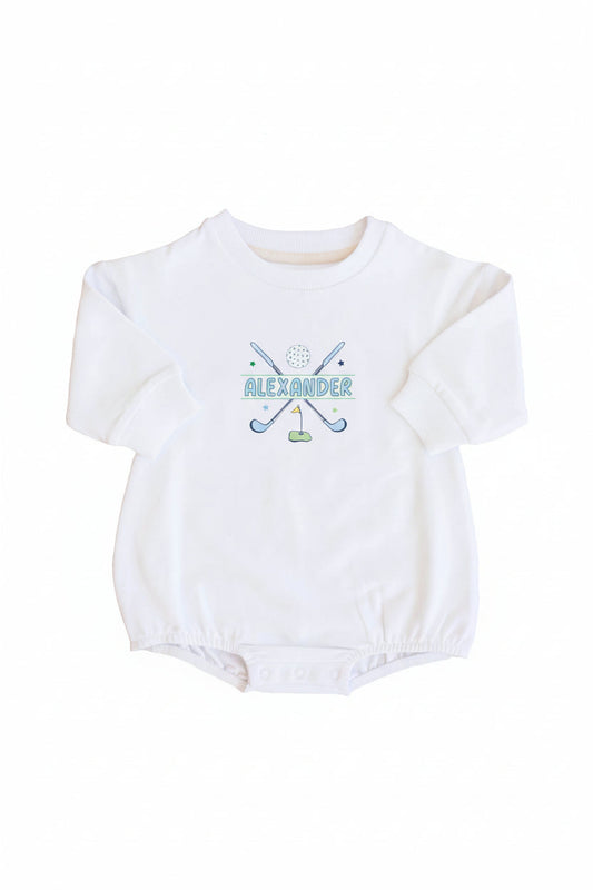 Personalized Country Club Cuties Graphic Sweatshirt Bubble Romper | White