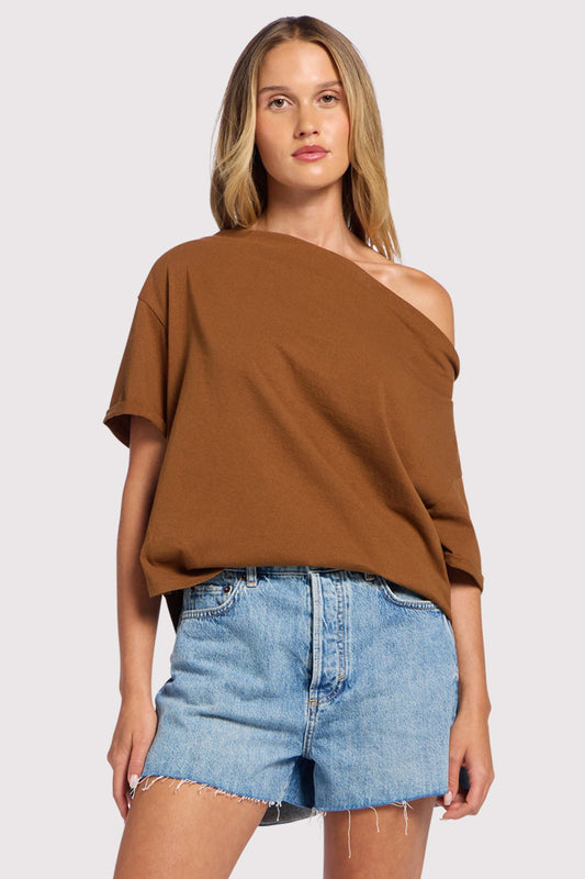 Vintage Cotton Off The Shoulder T-Shirt | Chocolate