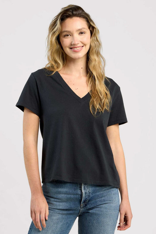 Vintage Cotton V-Neck Everyday T-Shirt | Black