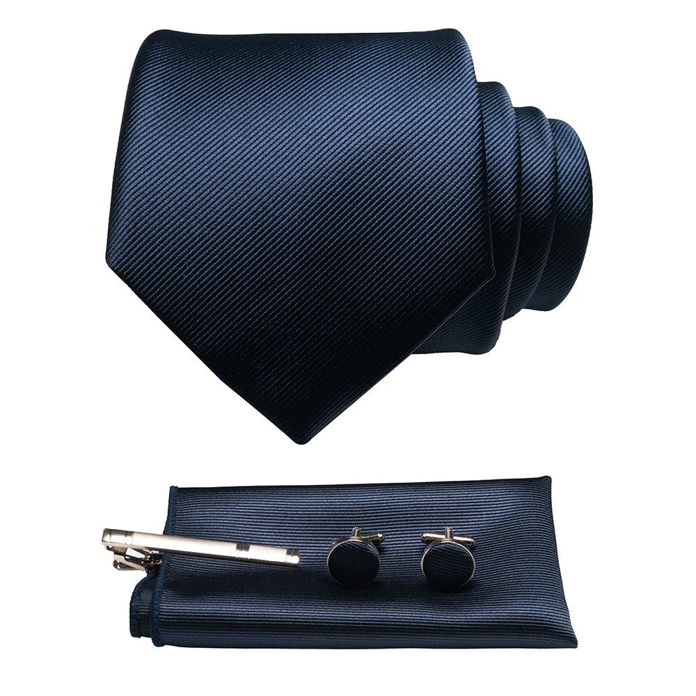 JEMYGINS Original New Solid Silk Tie Male Formal Plain Red Necktie Pocket Square Hanky Cufflinks Set For Men Party Wedding
