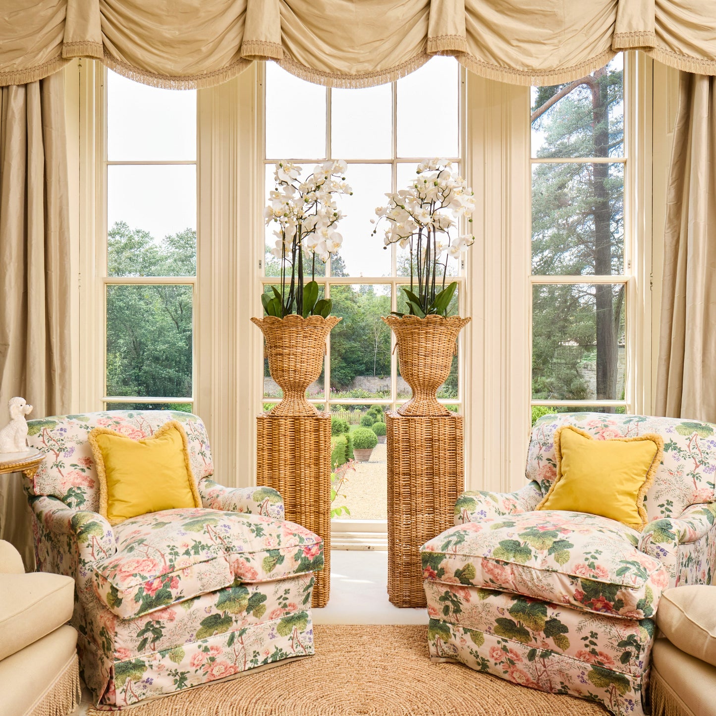 Liliana Scalloped Rattan Urn & Faux Orchid