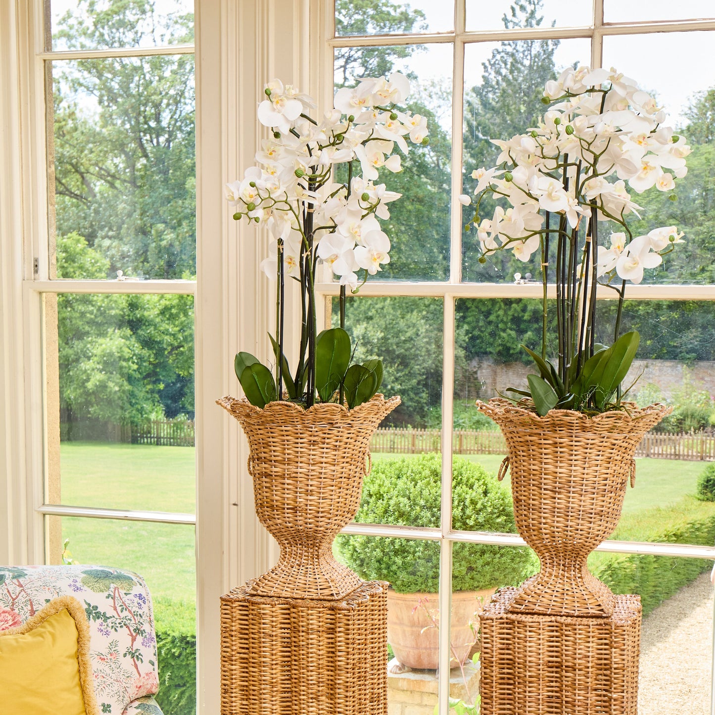 Liliana Scalloped Rattan Urn & Faux Orchid