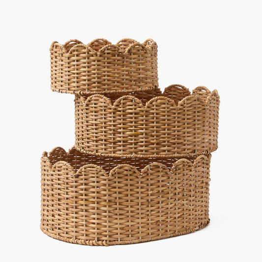 Oval Scalloped Rattan Baskets (Set of 3)