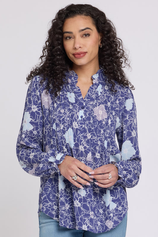 Pleated Front Tunic - Poppies at Dusk