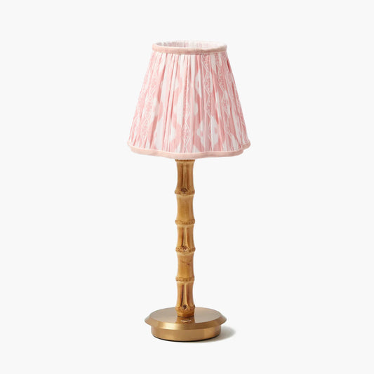 Bamboo Rechargeable Lamp with Pink Ikat Shade (18cm)