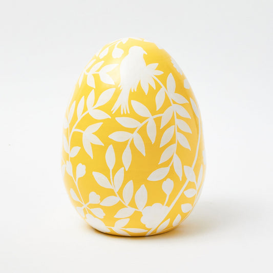 Large Yellow Floral Tole Egg