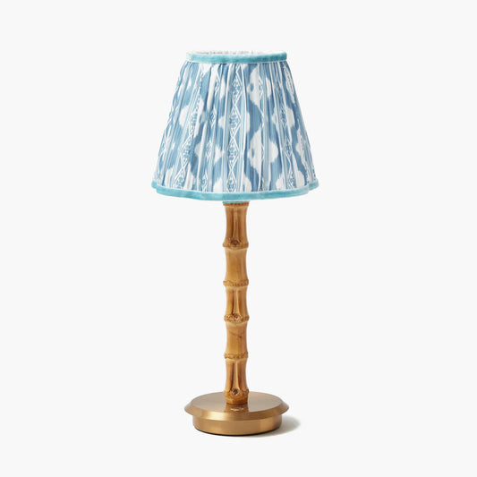 Bamboo Rechargeable Lamp with Blue Ikat Shade (18cm)