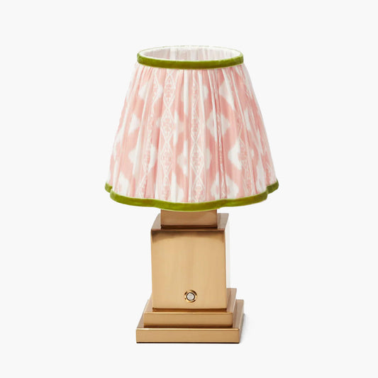 Square Rechargeable Lamp with Pink & Green Ikat Shade (18cm)