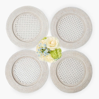 White Rattan Charger Plates (Set of 4)