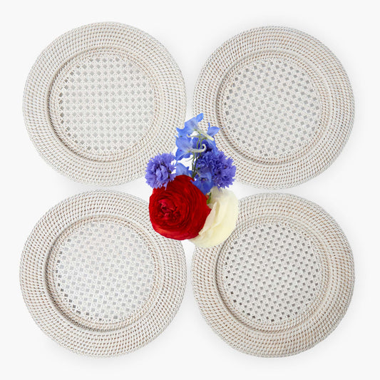 White Rattan Charger Plates (Set of 4)