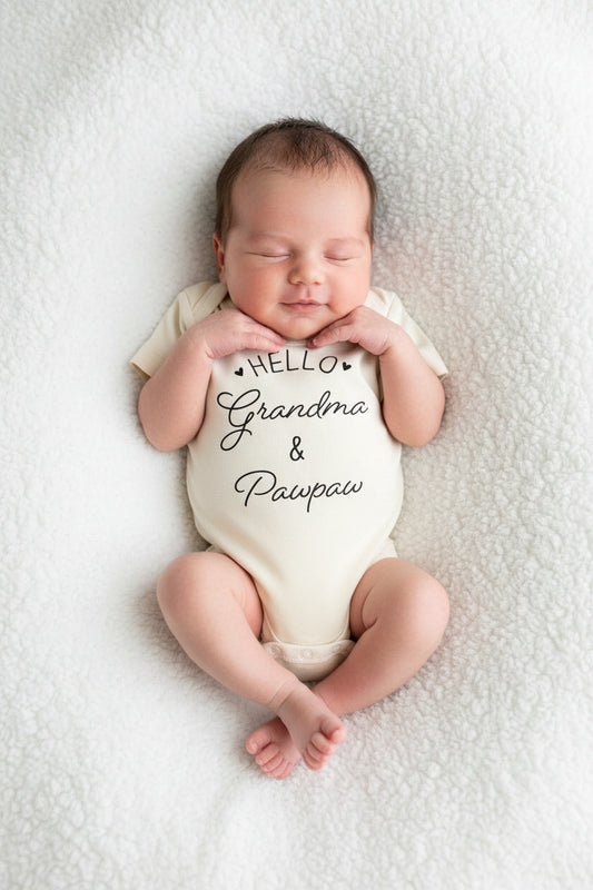 Personalized Hello Grandparents Graphic Bodysuit | Natural