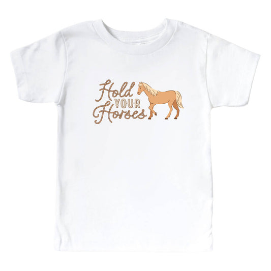P's Ponies Hold Your Horses Kids Graphic Tee | White
