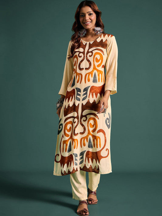 Abstract Printed Straight Kurta With Trousers