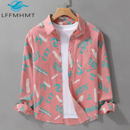 Spring Autumn Men's Clothing Design Sense Simple Long Sleeve Letter Printed Shirt Trendy Casual Fashion Versatile Men's Blouse