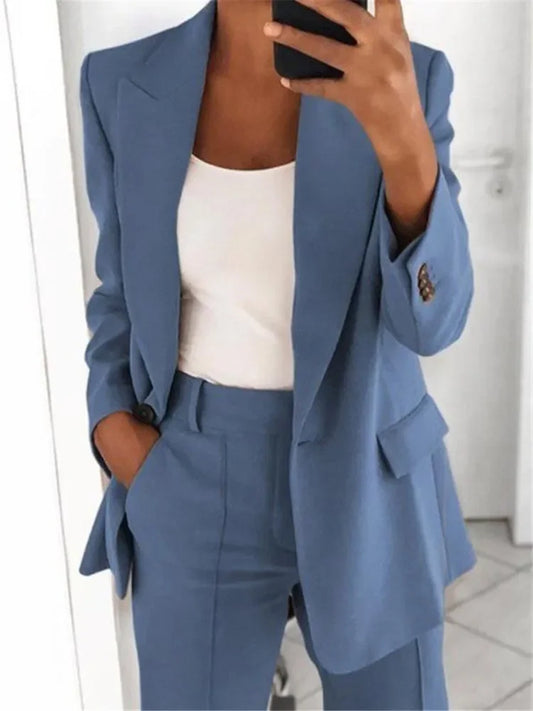 2024 S-5XL Women's Blazer Casual Long-sleeved Top Solid Color Suit Collar Button Simple Temperament Commuter Plus Size Blazer