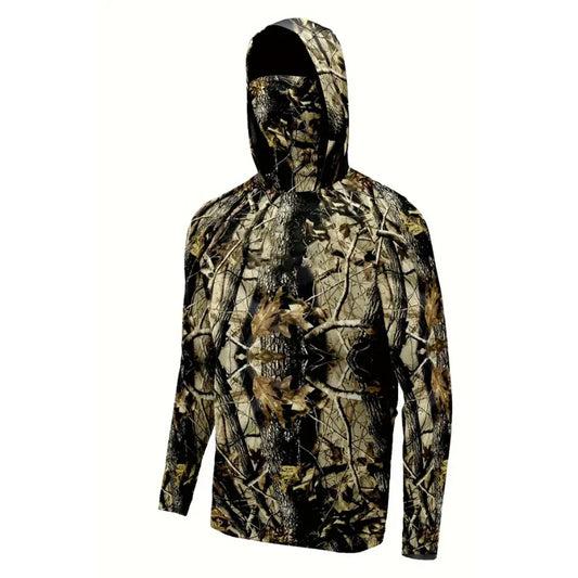 Men's Long Sleeve Fishing & Hunting Hoodie Shirt with Cap