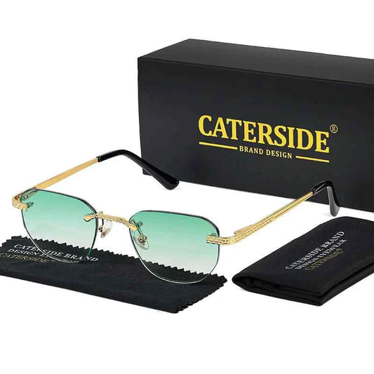 CATERSIDE New Retro Rimless Sunglasses Men Pilot Cupronickel Frame Brand Design Sun Glasses Women Festival Party Travel Eyewear