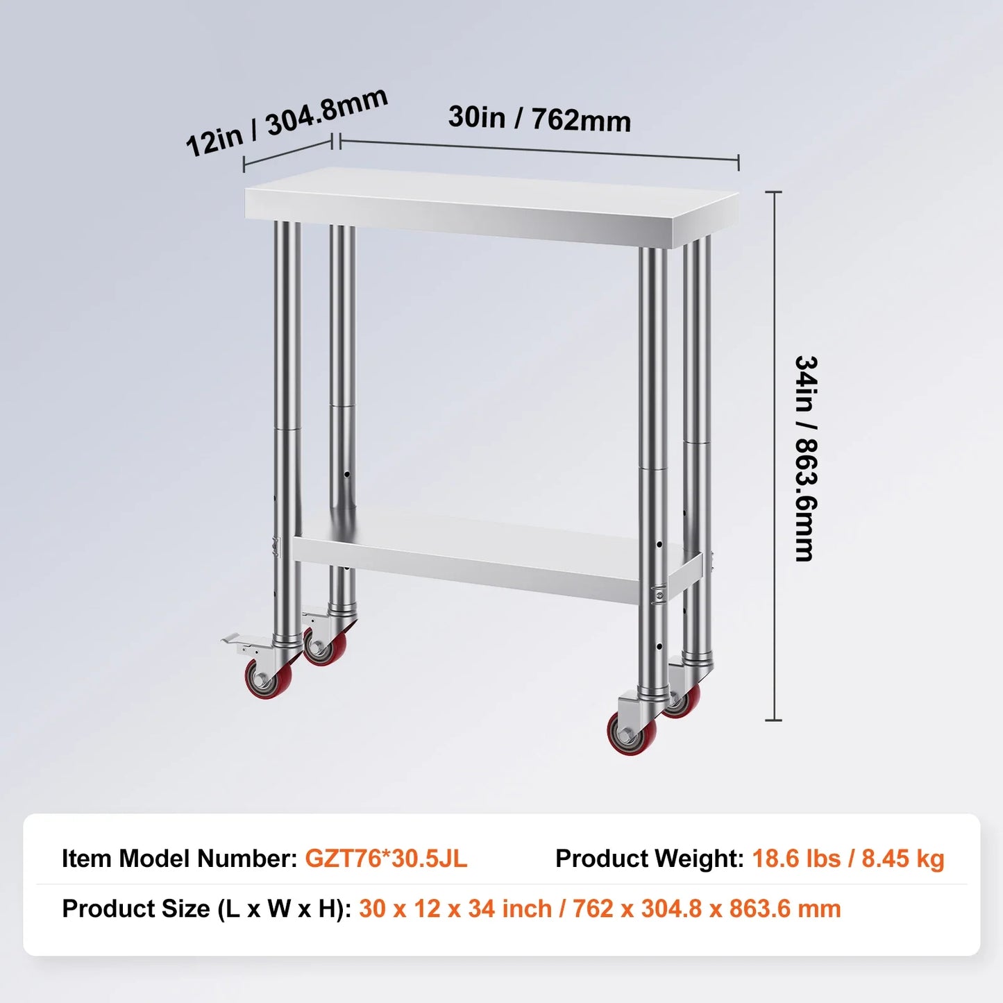 SucceBuy Stainless Steel Kitchen Worktable shelves Commercial Work Bench Table with Caster Wheels for Home Restaurant Storage