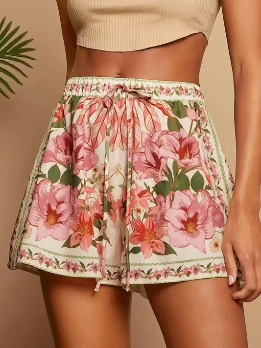 Women's Tropical Print High Waist Shorts – Elegant Casual Vacation Short Pants