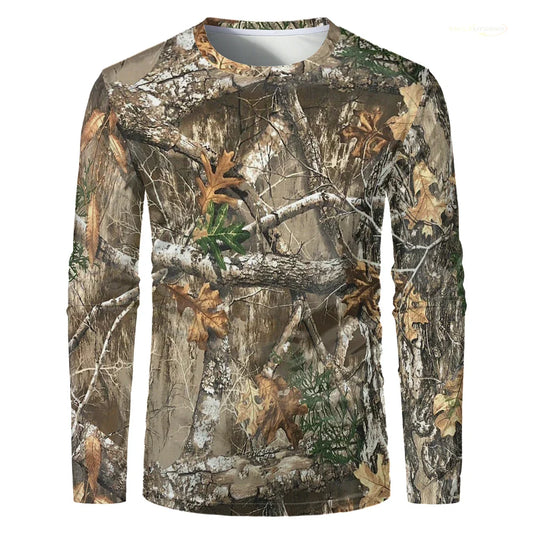 Men's Forest Camo Hunting Long Sleeve T-Shirt – Oversized Quick-Dry Tee