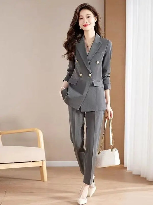 Black Career Suit Set for Women Spring Autumn 2025 New Style Student Uniform Long Sleeve Polyester Fiber Workwear Pants