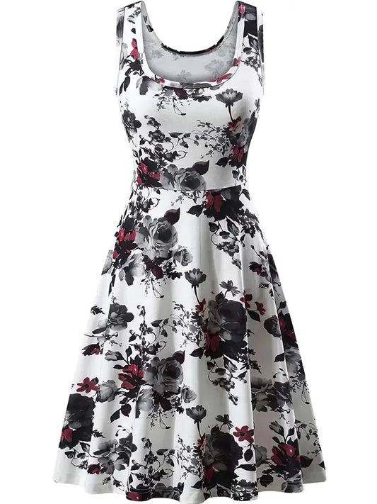 Spring and Summer Women's Digital Printing Short Sleeve Long Dress Round Neck Pullover Plaid Full Skirt Elegant Dress