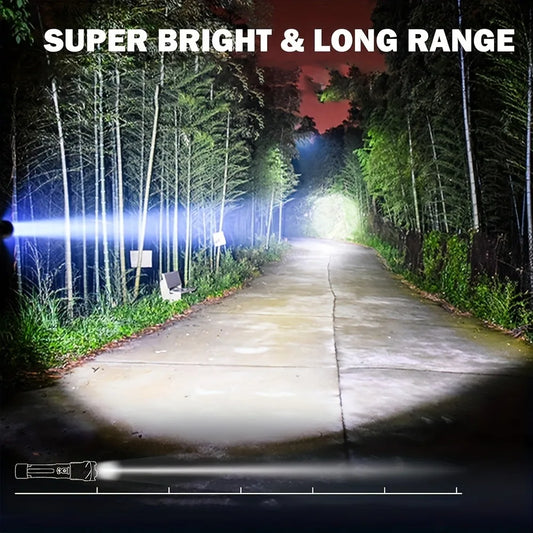 Rechargeable Zoomable LED Flashlight – 2-Pack, 200-500m Range, 5-8 Brightness Levels