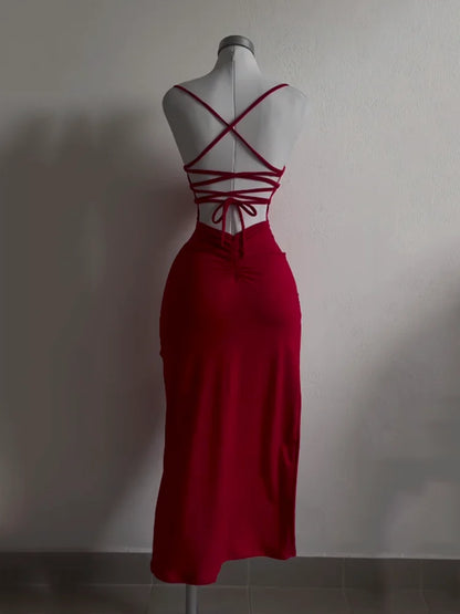 2024 explosive new dress summer high sensibility halter strap Spice Girl bag hip dress