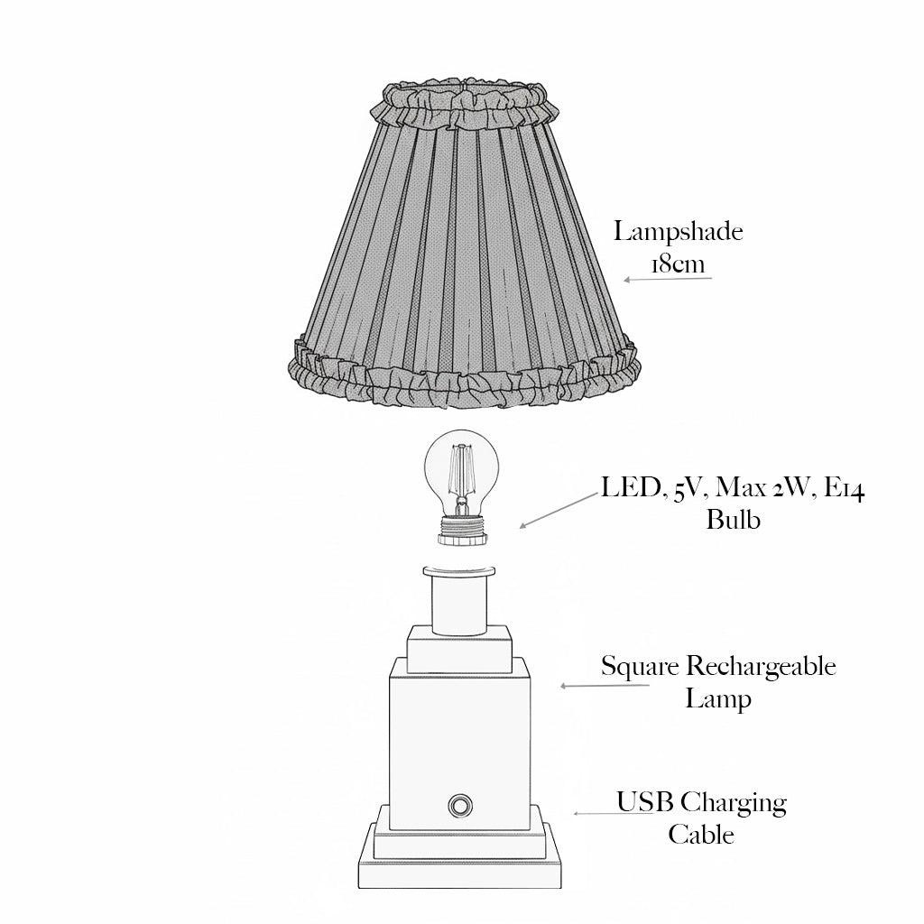 Square Rechargeable Lamp with Olive Lotus Shade (18cm)