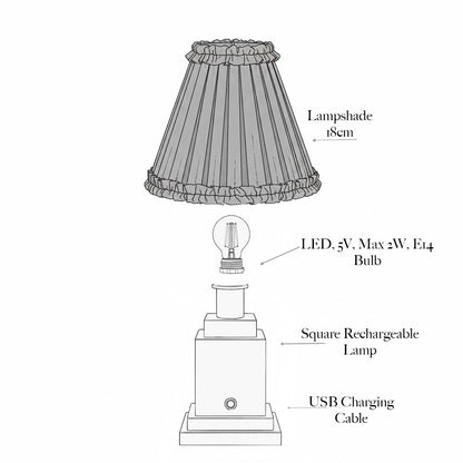 Square Rechargeable Lamp with Olive Lotus Shade (18cm)
