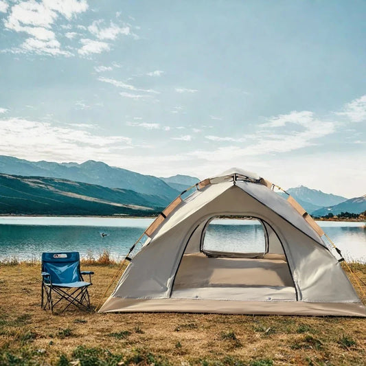 Extra-Large 3-4 Person Pop-Up Camping Tent – Triple-Layer, Mesh Screen, Aluminum Poles