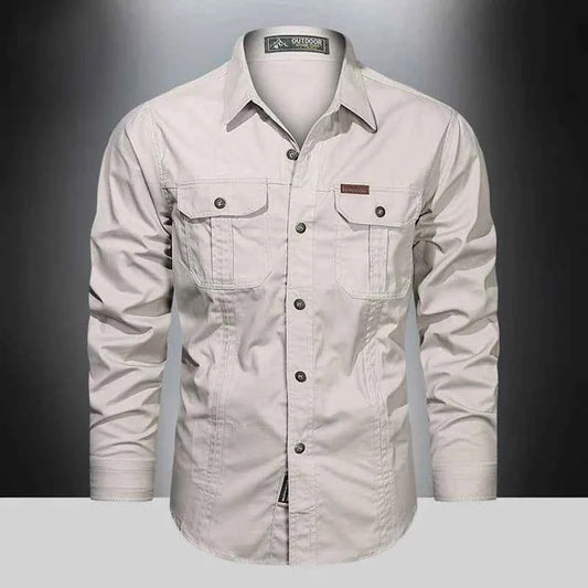 2024 Spring Cotton Cargo Shirt for Men Long Sleeve Multi-Pocket Shirts Outdoor Casual Clothing High Quality Military Overshirt